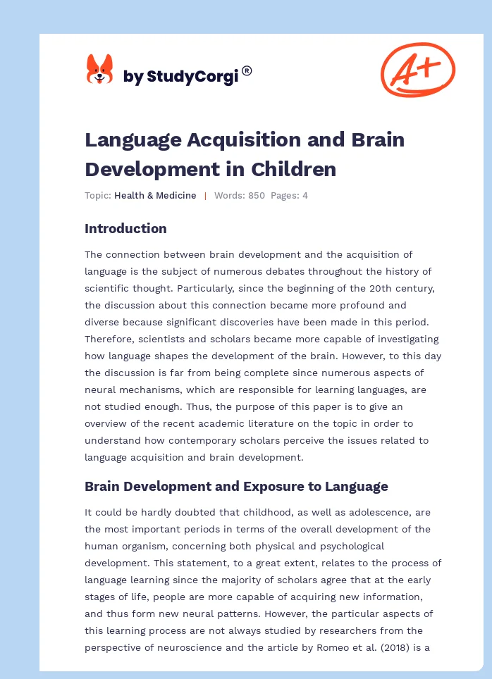 Language Acquisition and Brain Development in Children. Page 1