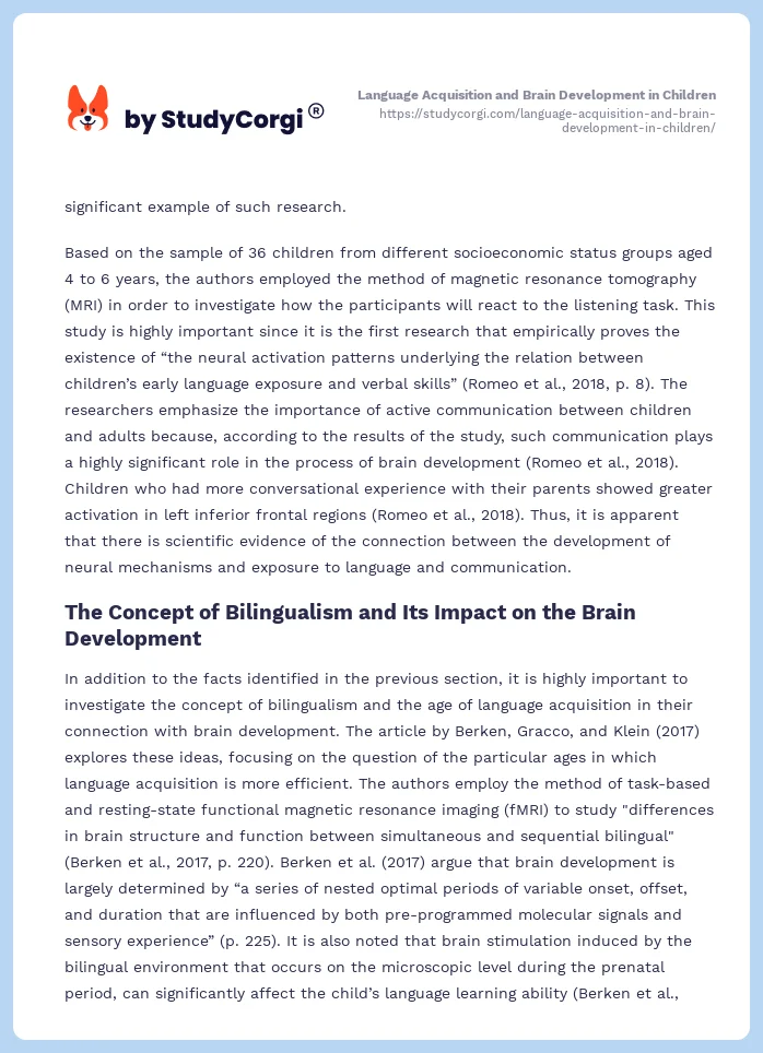 Language Acquisition and Brain Development in Children. Page 2