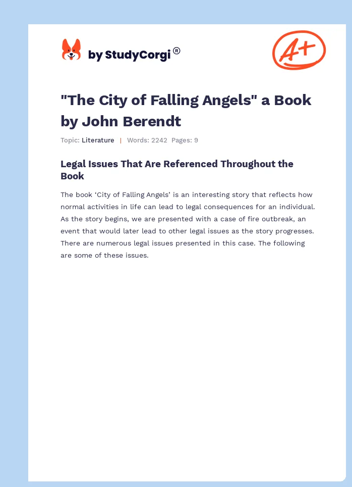 "The City of Falling Angels" a Book by John Berendt. Page 1