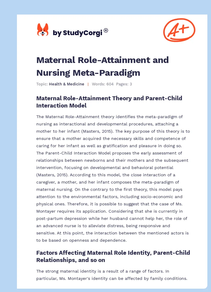 Maternal Role-Attainment and Nursing Meta-Paradigm. Page 1