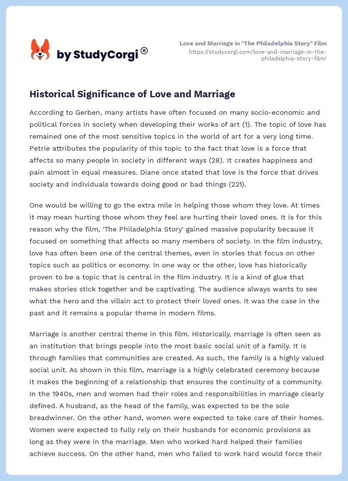 Love and Marriage in "The Philadelphia Story" Film. Page 2