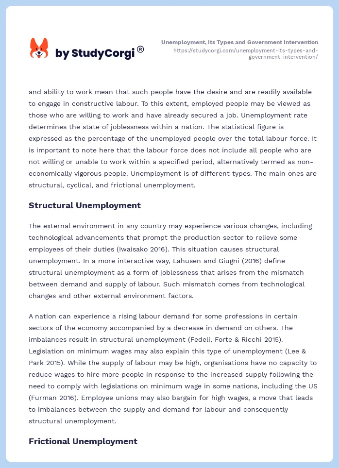 Unemployment, Its Types and Government Intervention. Page 2