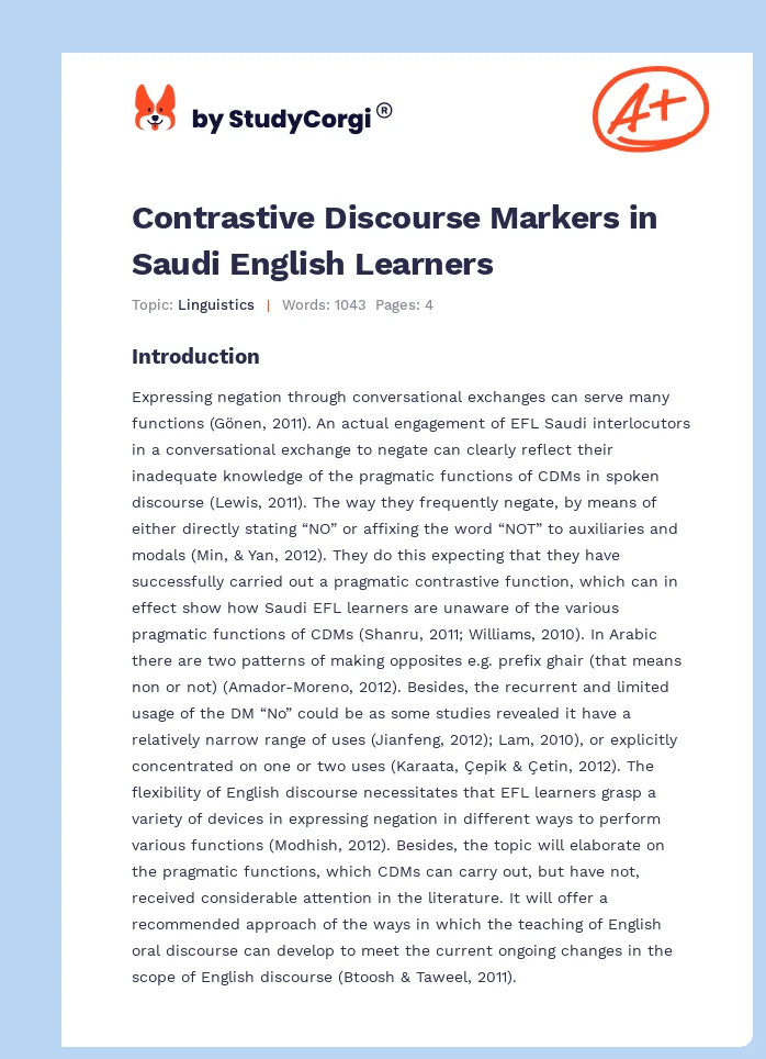 Contrastive Discourse Markers in Saudi English Learners. Page 1