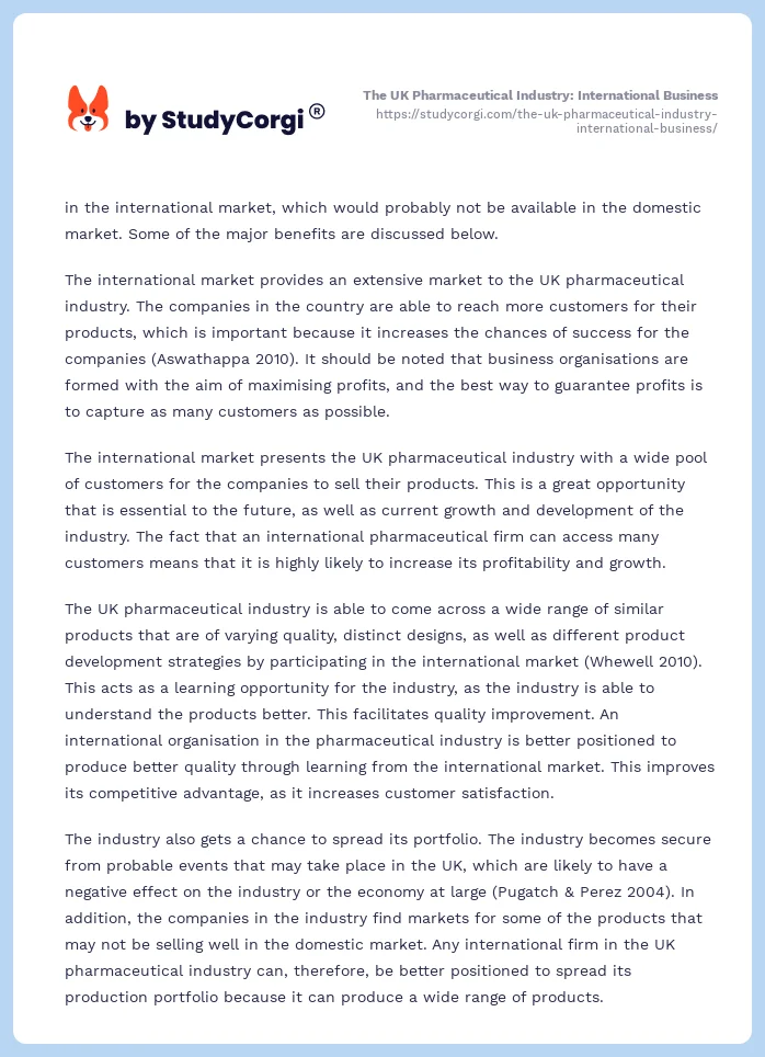 The UK Pharmaceutical Industry: International Business. Page 2