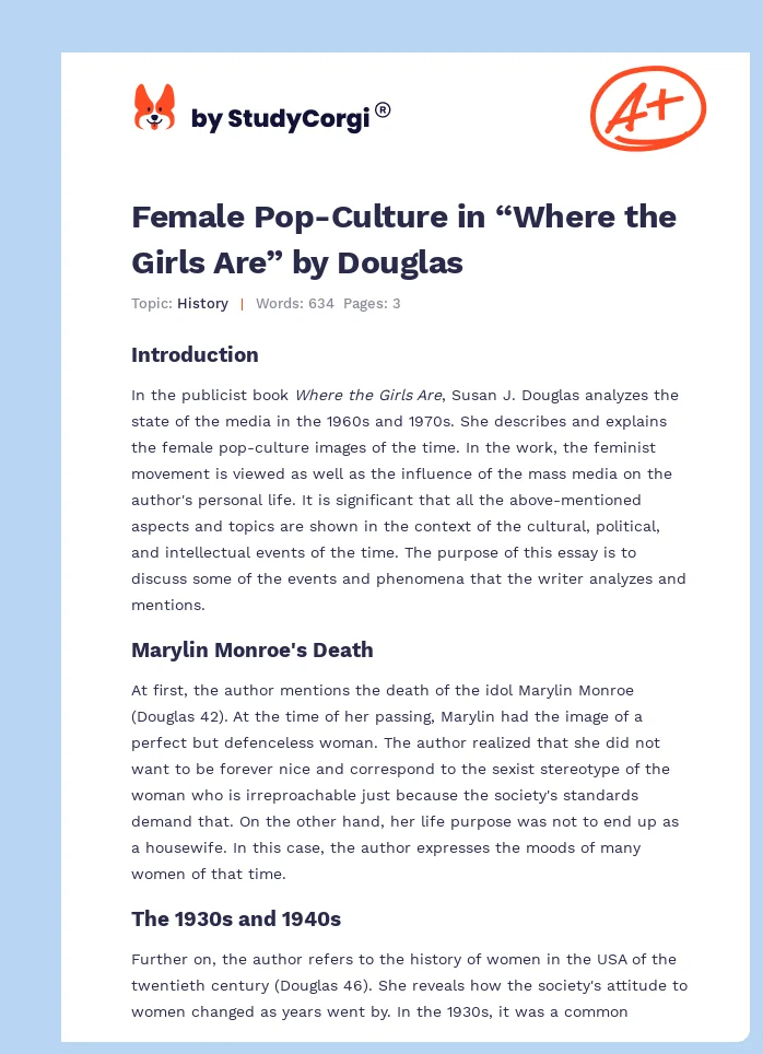 Female Pop-Culture in “Where the Girls Are” by Douglas. Page 1