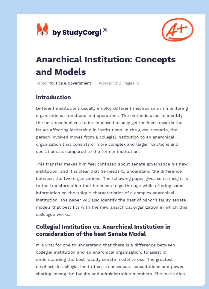 Anarchical Institution: Concepts and Models. Page 1
