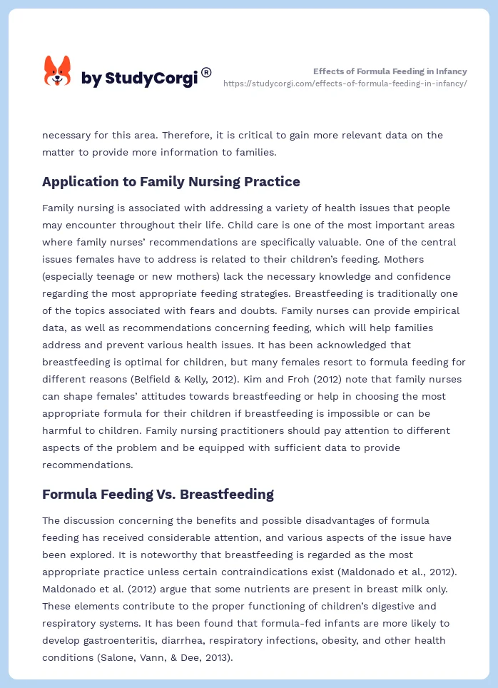 Effects of Formula Feeding in Infancy. Page 2