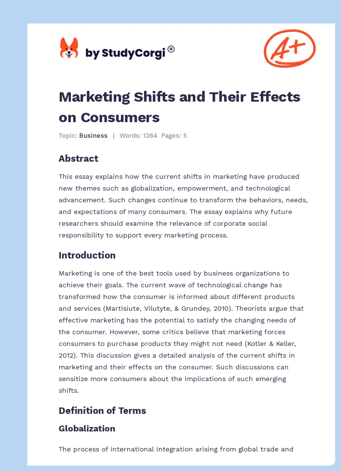 Marketing Shifts and Their Effects on Consumers. Page 1
