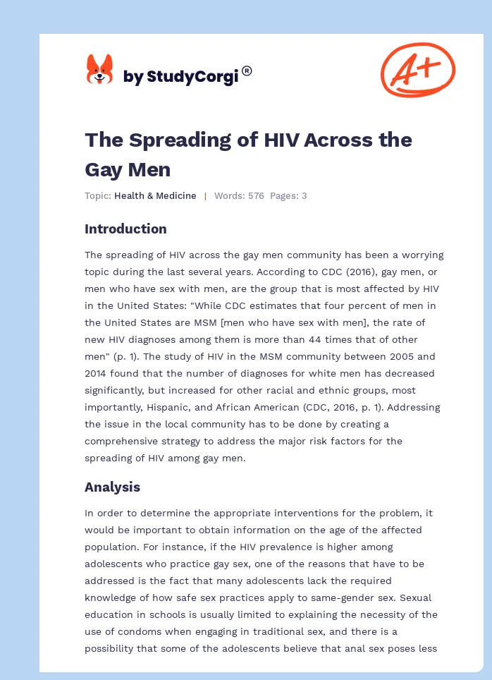 The Spreading of HIV Across the Gay Men. Page 1