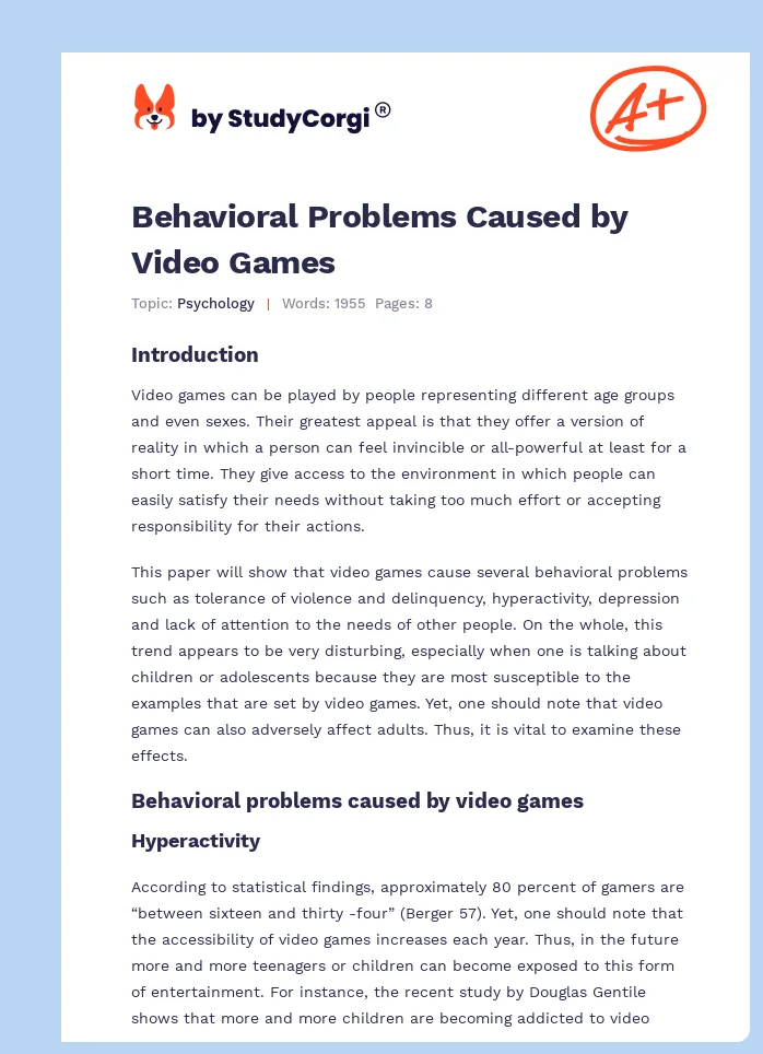 Behavioral Problems Caused by Video Games. Page 1