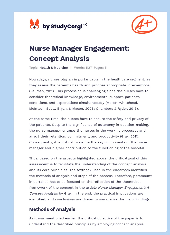 Nurse Manager Engagement: Concept Analysis. Page 1
