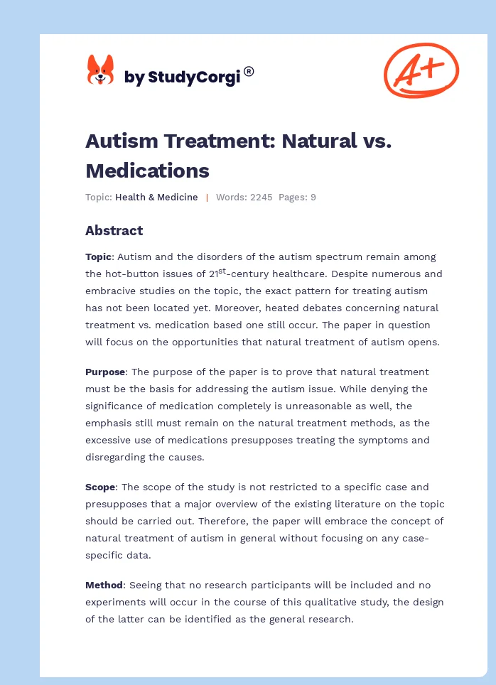 Autism Treatment: Natural vs. Medications. Page 1