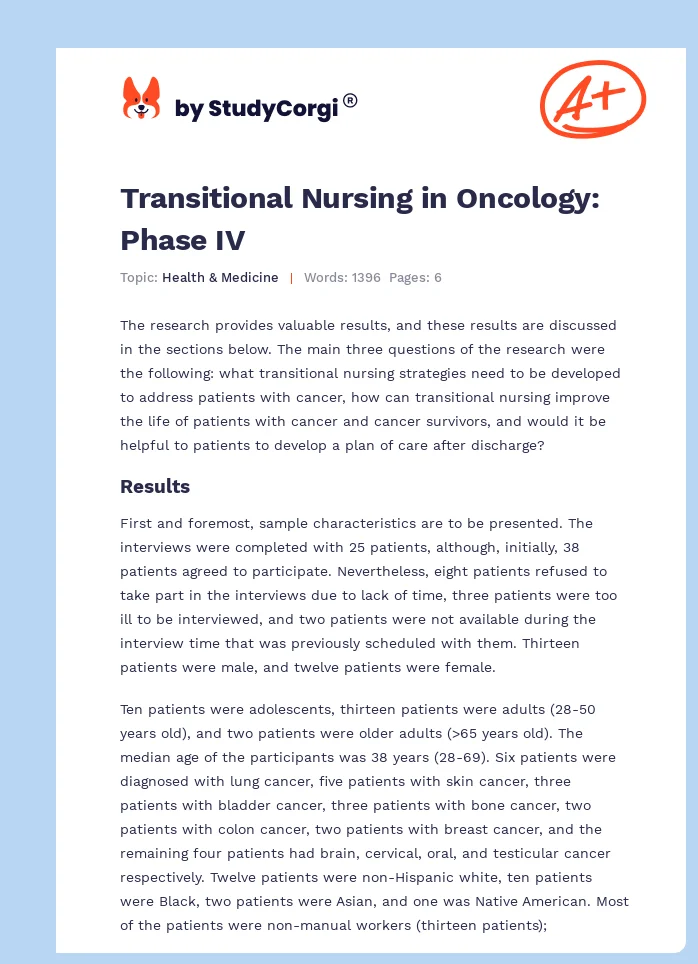 Transitional Nursing in Oncology: Phase IV. Page 1