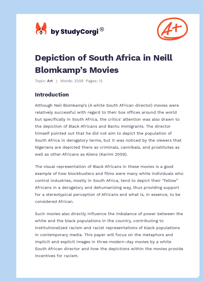 Depiction of South Africa in Neill Blomkamp’s Movies. Page 1