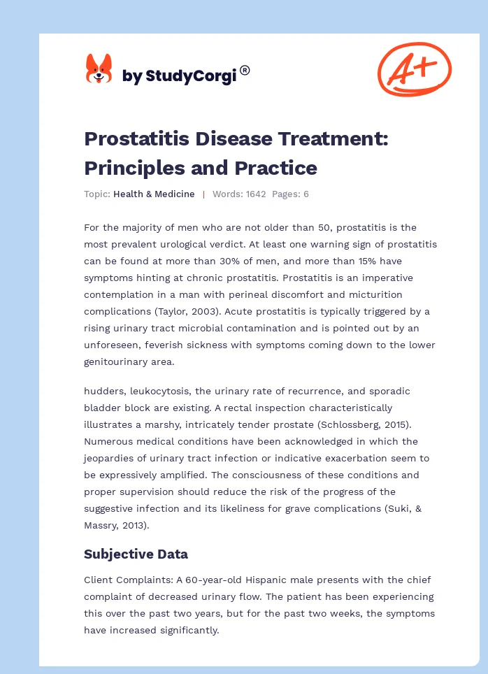 Prostatitis Disease Treatment: Principles and Practice. Page 1