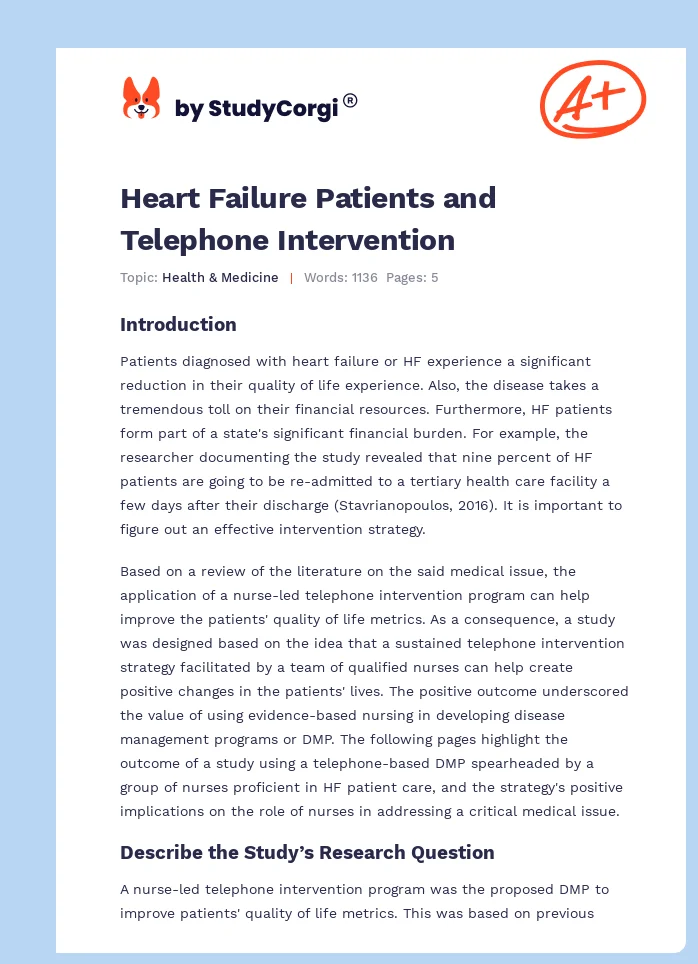 Heart Failure Patients and Telephone Intervention. Page 1