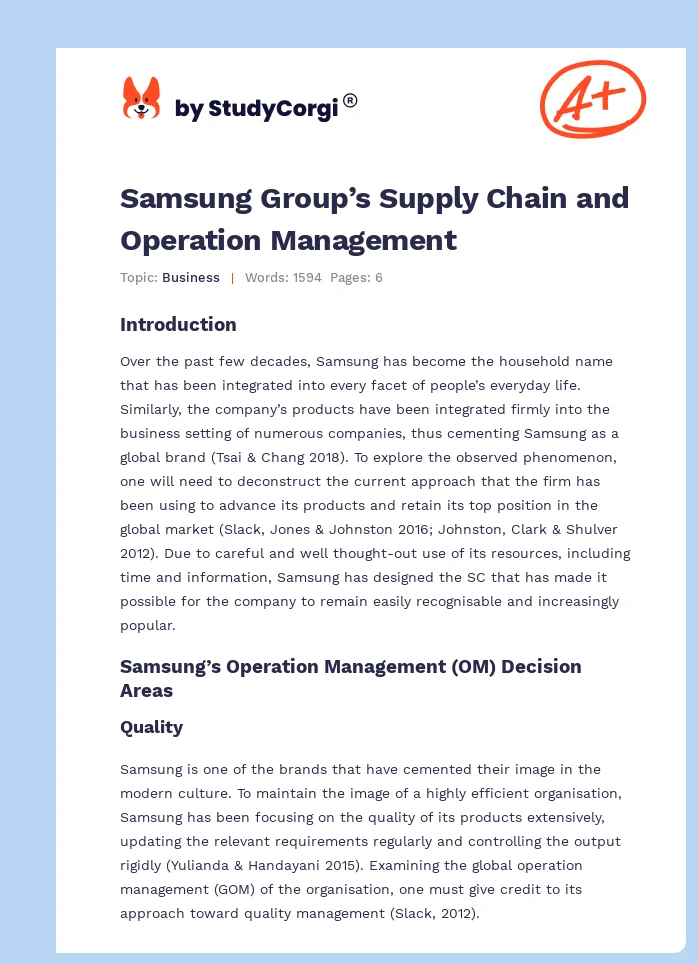 Samsung Group’s Supply Chain and Operation Management. Page 1