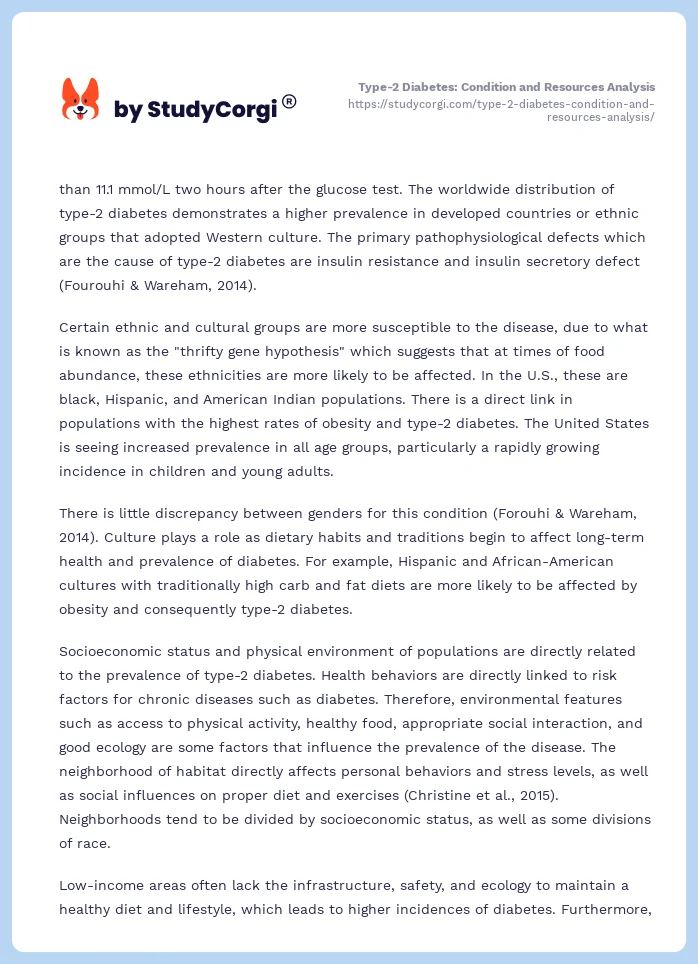 Type-2 Diabetes: Condition and Resources Analysis. Page 2
