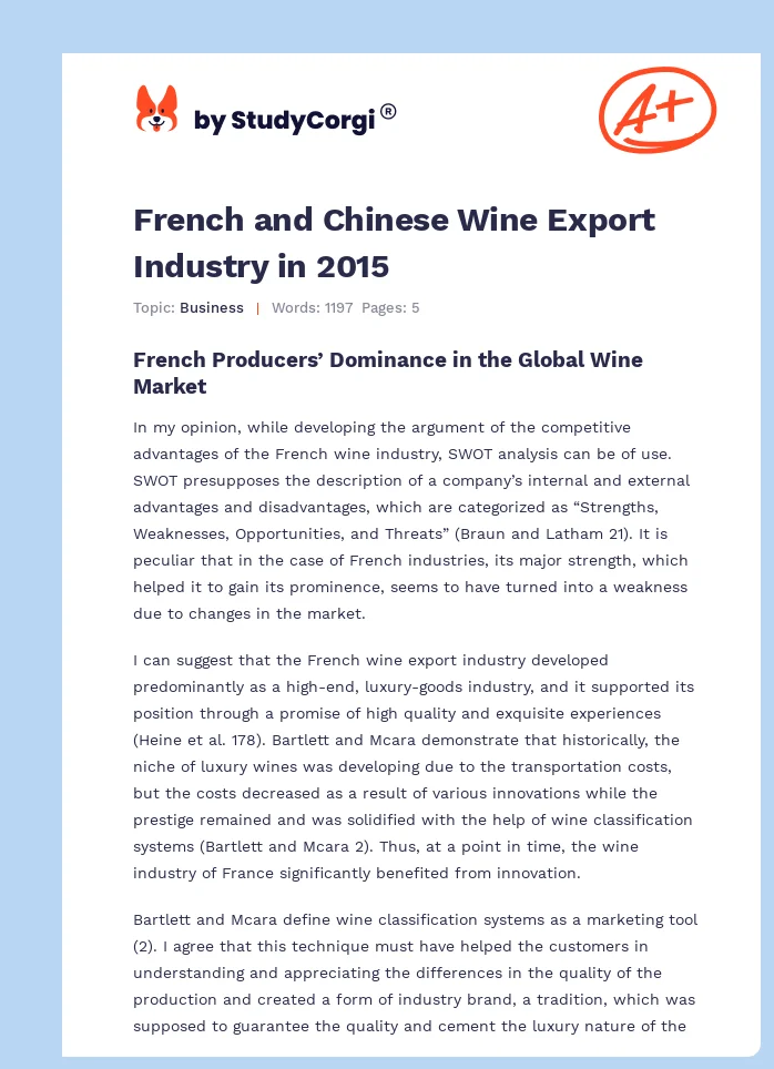 French and Chinese Wine Export Industry in 2015. Page 1