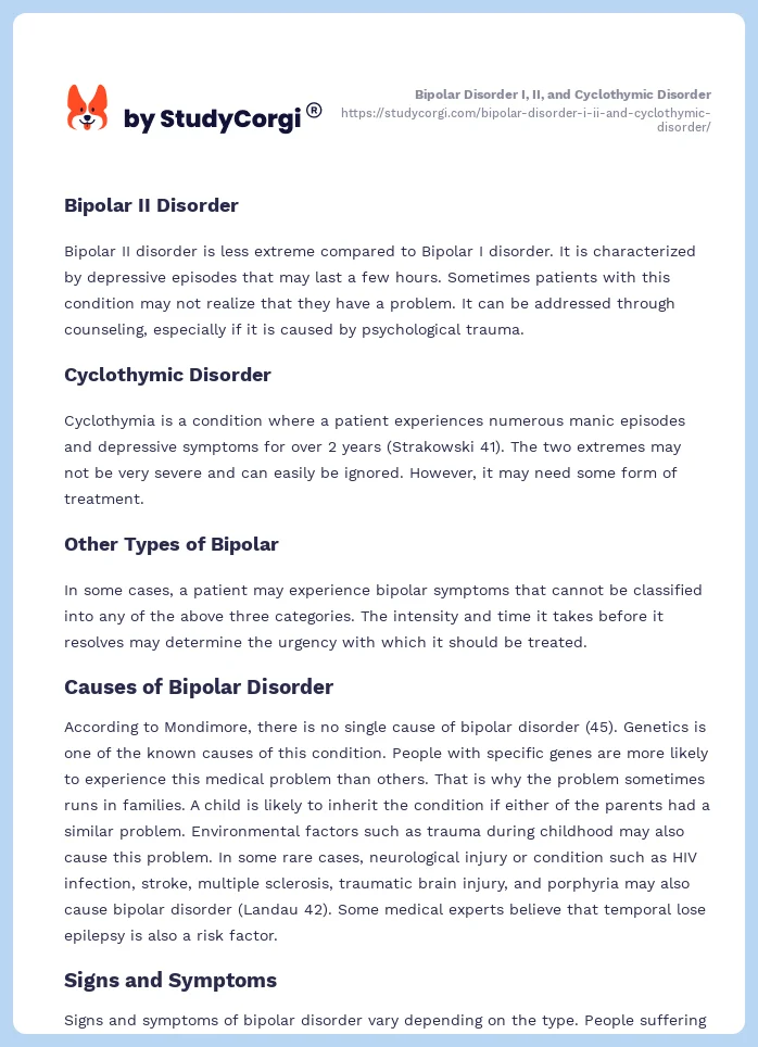 Bipolar Disorder I, II, and Cyclothymic Disorder. Page 2