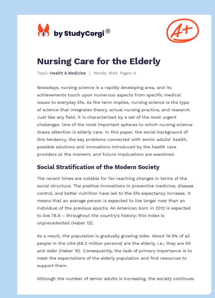 Nursing Care for the Elderly. Page 1