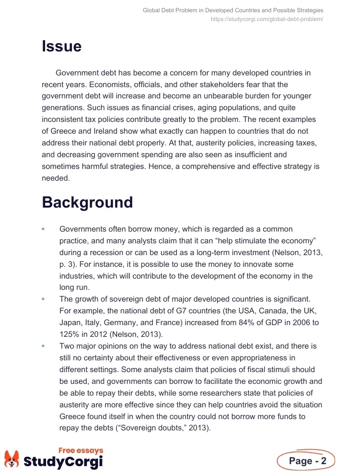 Global Debt Problem in Developed Countries and Possible Strategies. Page 2