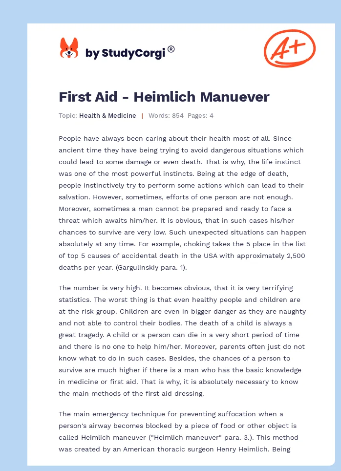 First Aid - Heimlich Manuever. Page 1