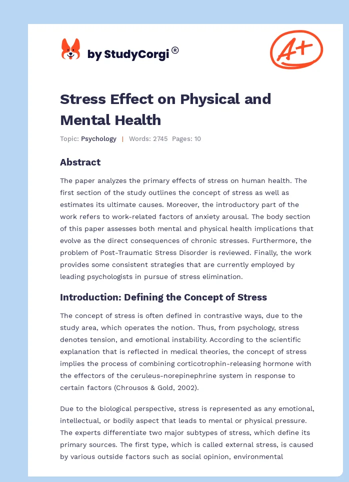Stress Effect on Physical and Mental Health. Page 1