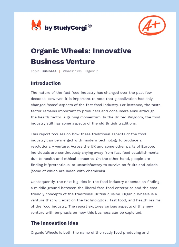 Organic Wheels: Innovative Business Venture. Page 1
