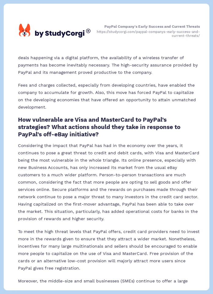 PayPal Company's Early Success and Current Threats. Page 2