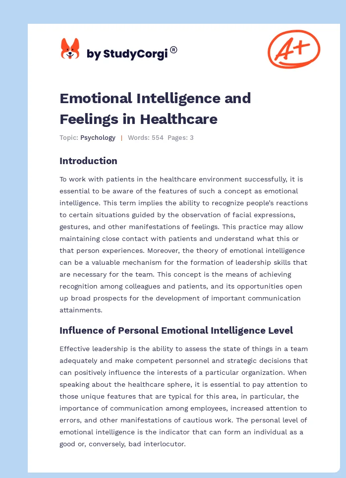 Emotional Intelligence and Feelings in Healthcare. Page 1
