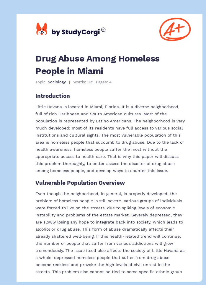 Drug Abuse Among Homeless People in Miami. Page 1