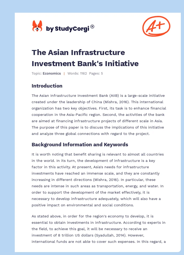The Asian Infrastructure Investment Bank's Initiative. Page 1