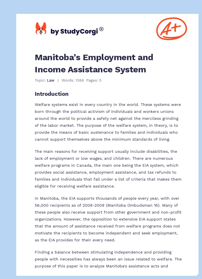 Manitoba’s Employment and Income Assistance System. Page 1