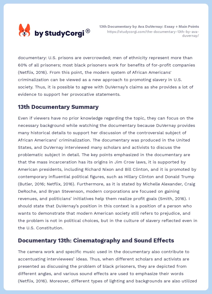 13th Documentary by Ava DuVernay: Essay + Main Points. Page 2