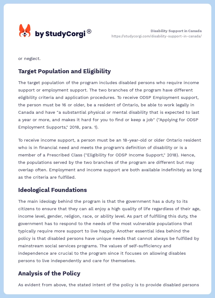 Disability Support in Canada. Page 2