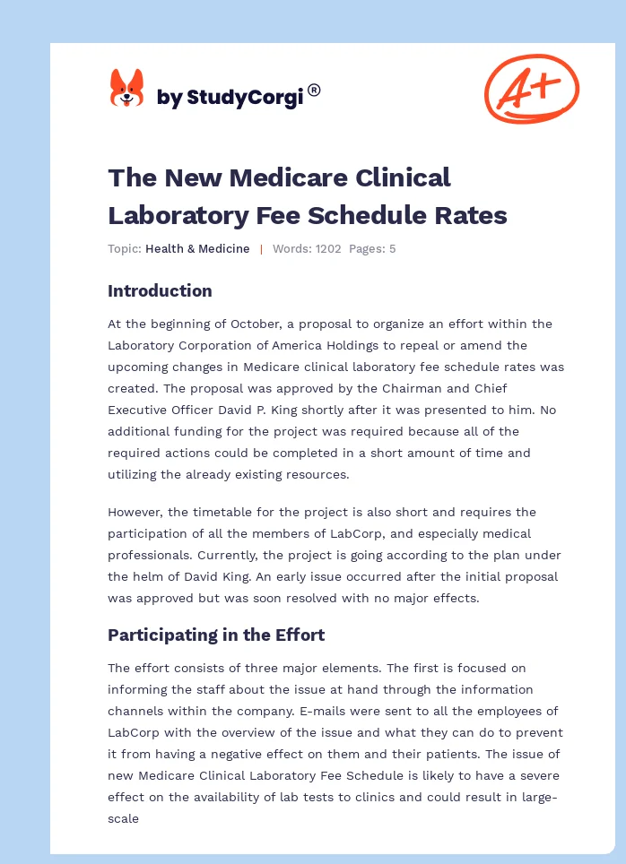 The New Medicare Clinical Laboratory Fee Schedule Rates. Page 1