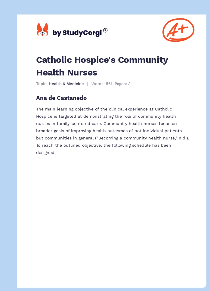 Catholic Hospice's Community Health Nurses. Page 1