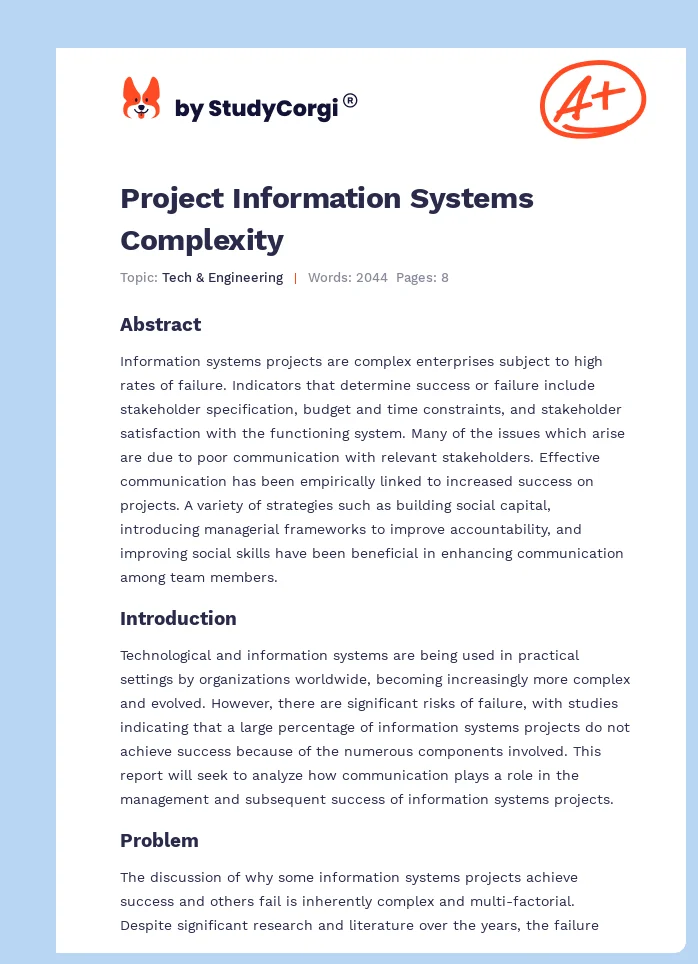 Project Information Systems Complexity. Page 1
