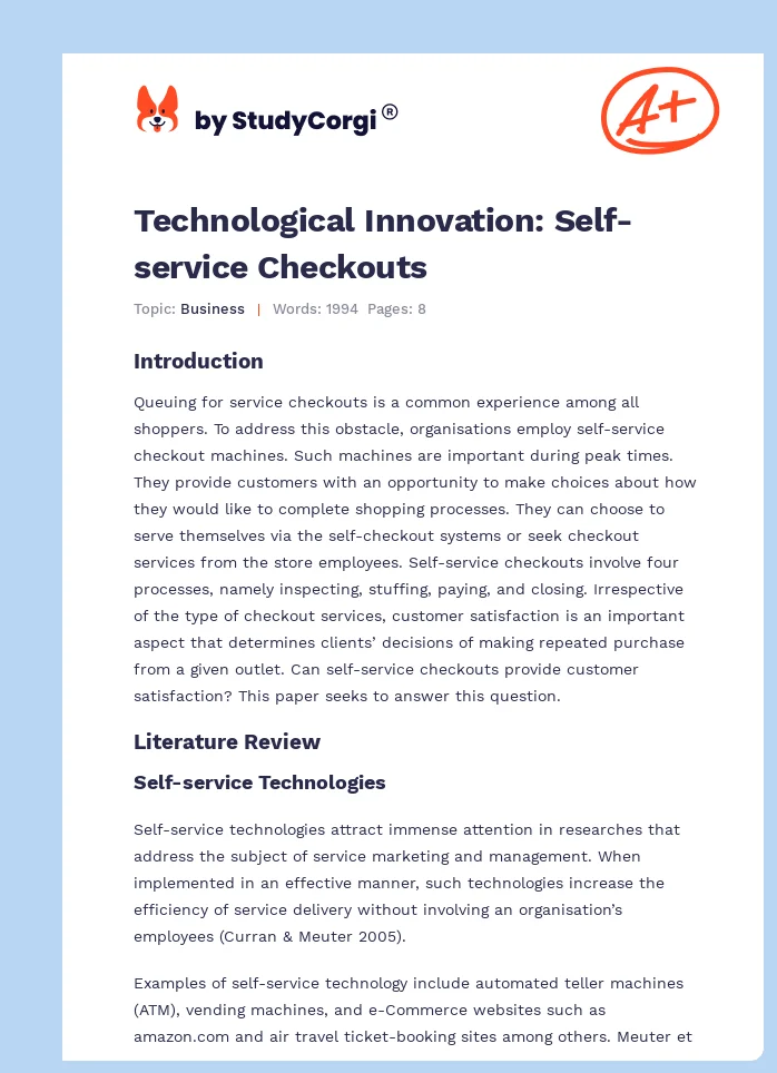 Technological Innovation: Self-service Checkouts. Page 1