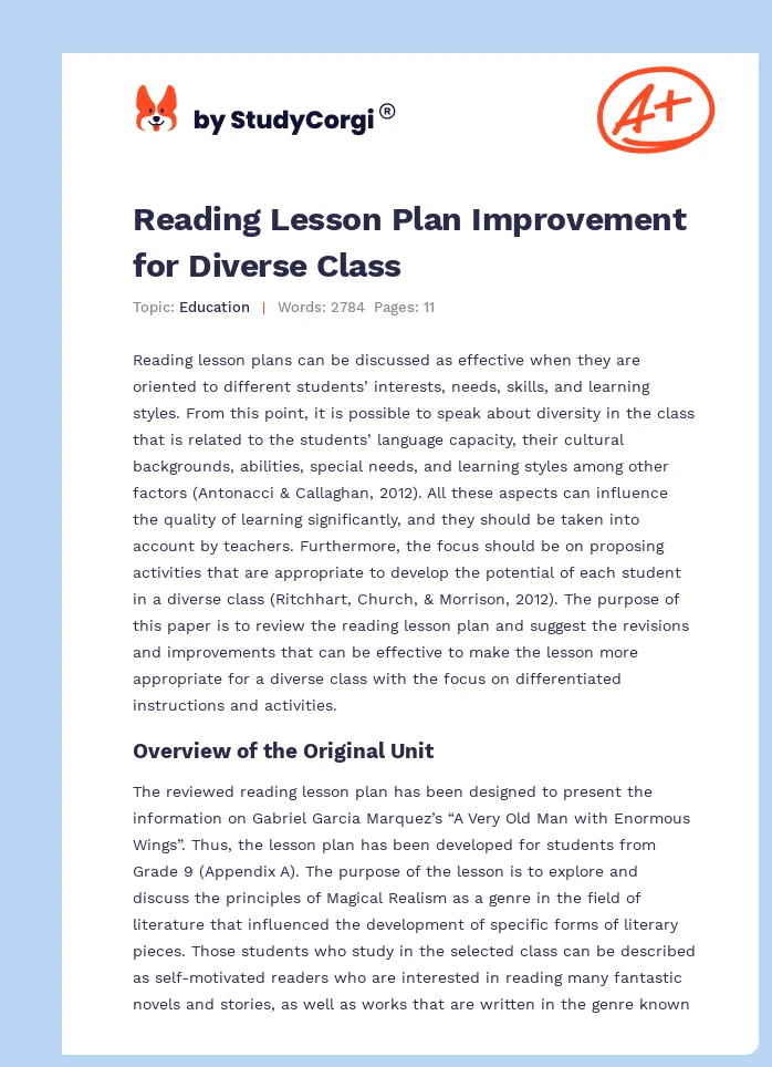Reading Lesson Plan Improvement for Diverse Class. Page 1
