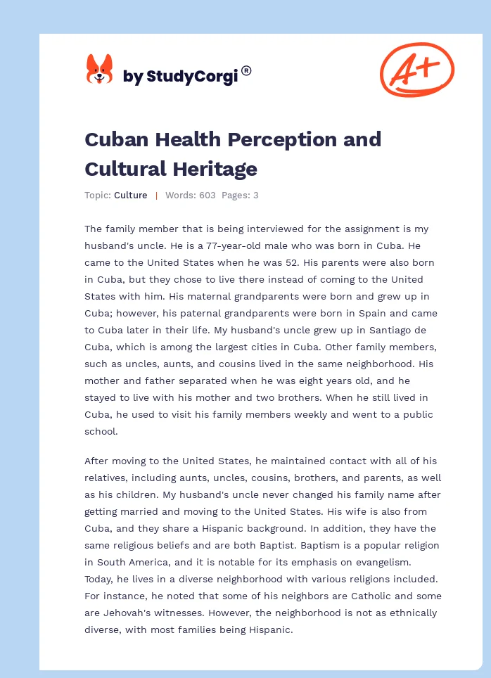 Cuban Health Perception and Cultural Heritage. Page 1