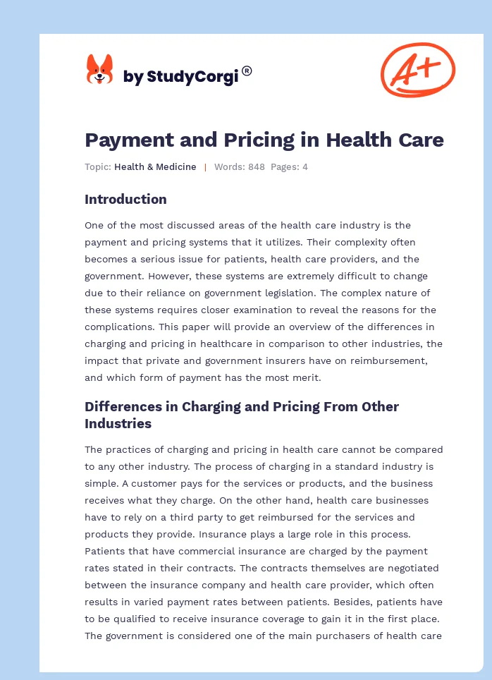 Payment and Pricing in Health Care. Page 1