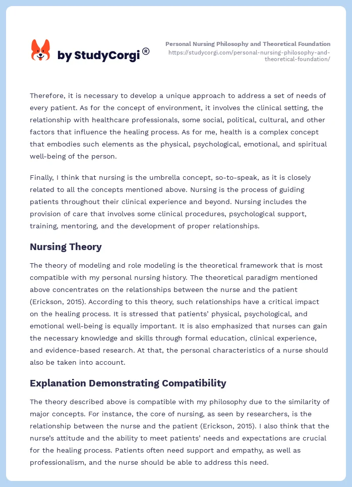 Personal Nursing Philosophy and Theoretical Foundation. Page 2