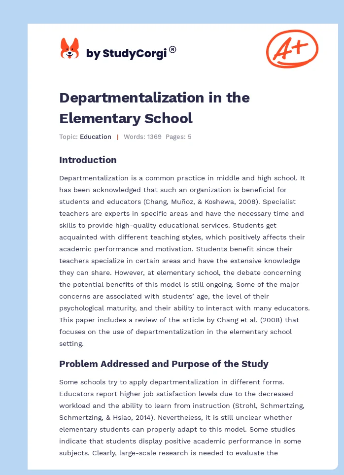 Departmentalization in the Elementary School. Page 1