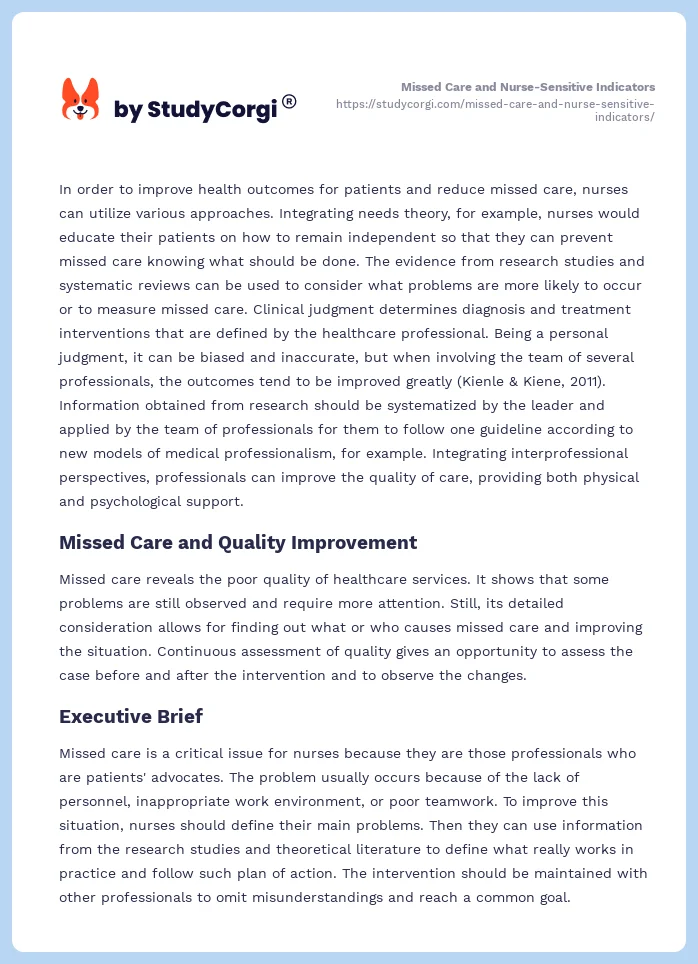 Missed Care and Nurse-Sensitive Indicators. Page 2