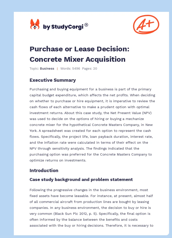 Purchase or Lease Decision: Concrete Mixer Acquisition. Page 1