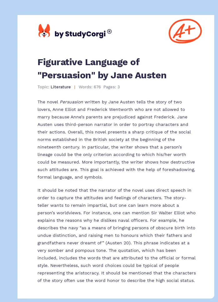 Figurative Language of "Persuasion" by Jane Austen. Page 1