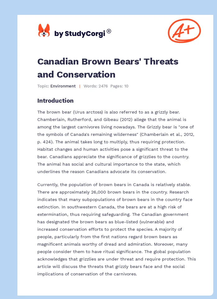 Canadian Brown Bears' Threats and Conservation. Page 1