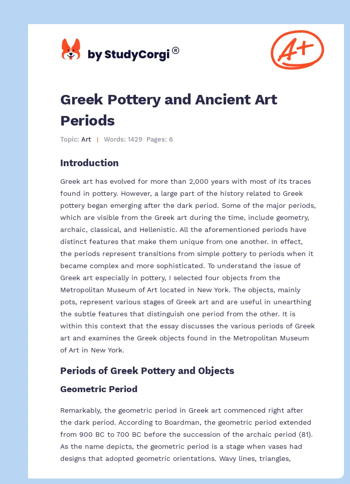Greek Pottery and Ancient Art Periods. Page 1